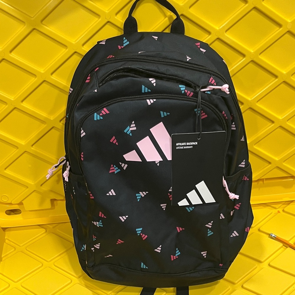 Adidas Kids Black Backpack with Pink and Blue Accents